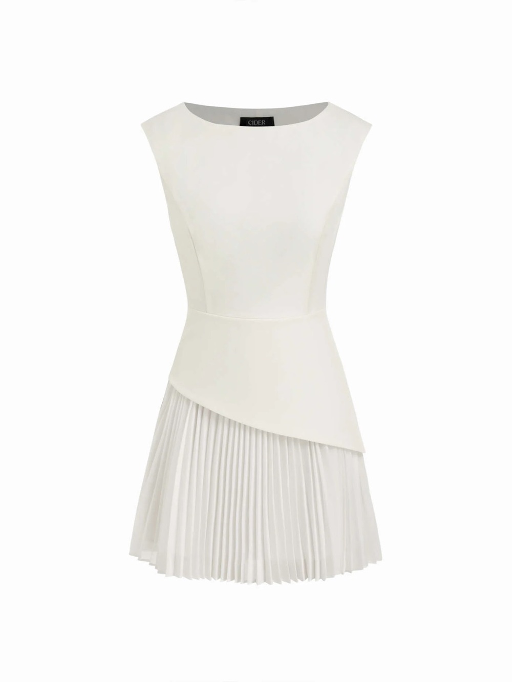 Cider White Pleated Asymmetric Midi Dress